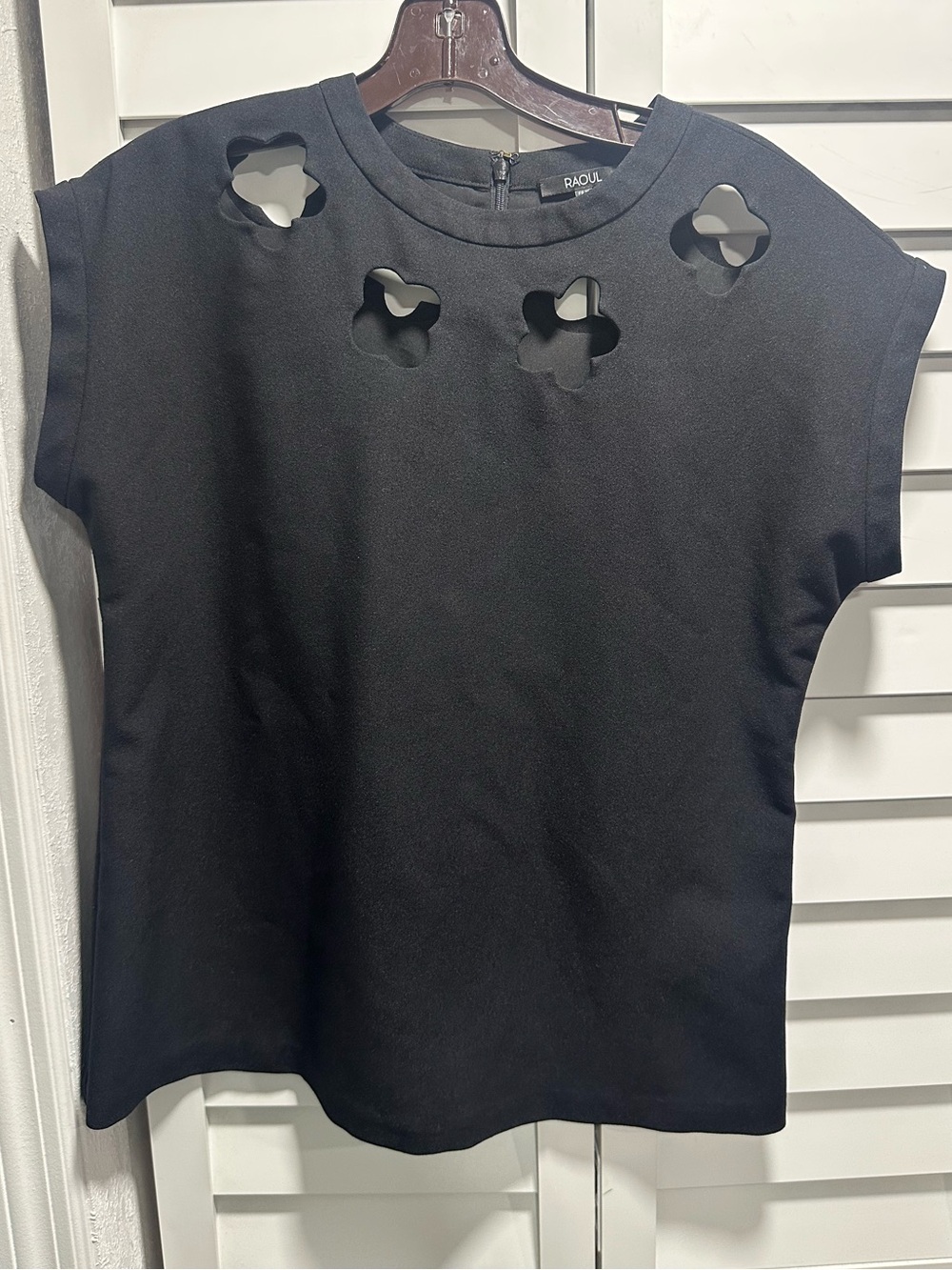 Raoul Black Sleeveless Top with Floral Cutouts